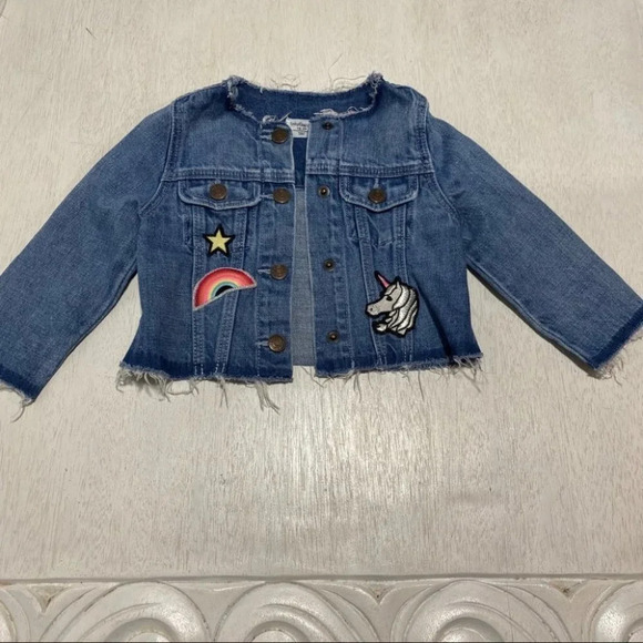 Baby Gap Patch Jean Jacket Rainbow Unicorn 18-24 - Picture 1 of 6
